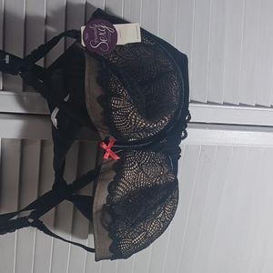 NWT Cacique Black Lace Balconette Bra 44DD